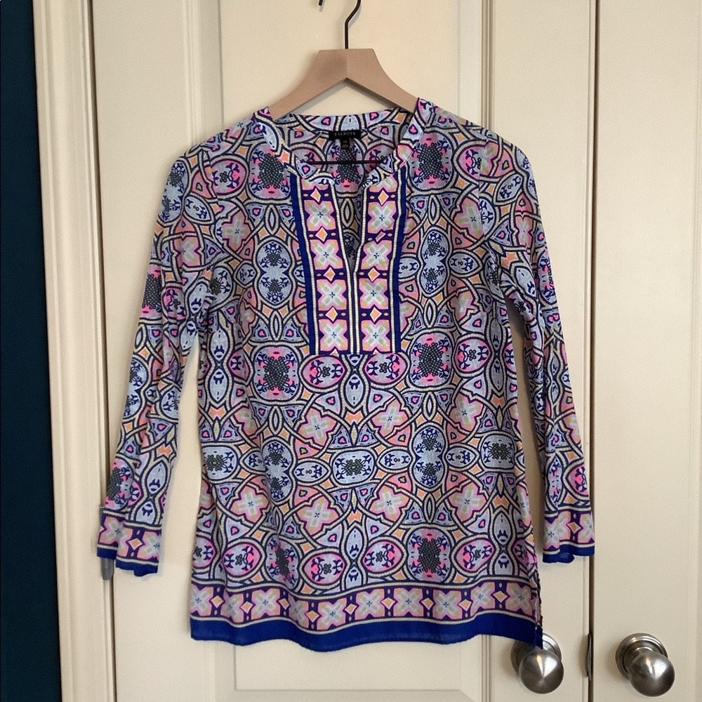 Talbots Cotton Tunic Moroccan Neon Bright Blue Tunic Top Size XS